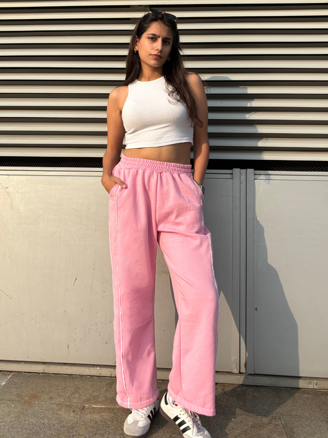 Pink Fleece Wide Leg Jogger