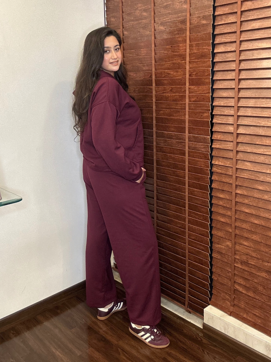 Wine Fleece Jogger Set With Hoodie